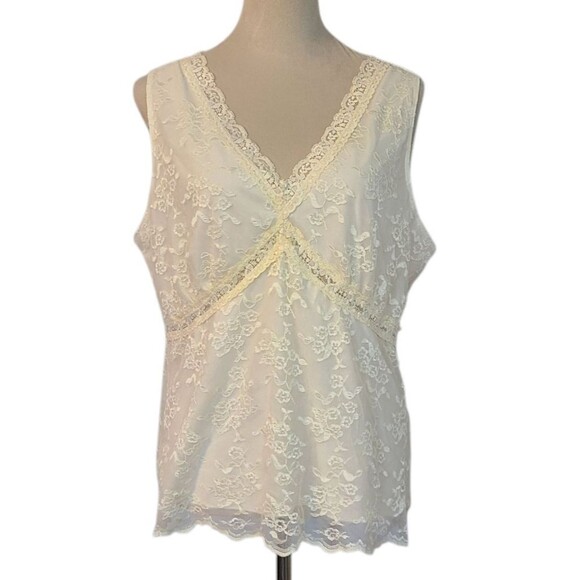 Worthington Womans 1X Lined Lace Tank Cami 1X Cream Coquette Angelic Bohemian - Picture 1 of 11
